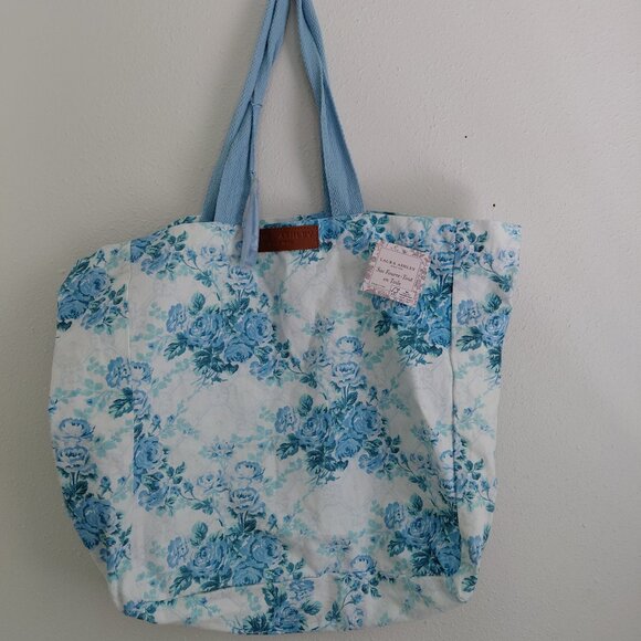 New Laura Ashley Large Blue Floral Cotton Canvas Tote Bag - Picture 1 of 8